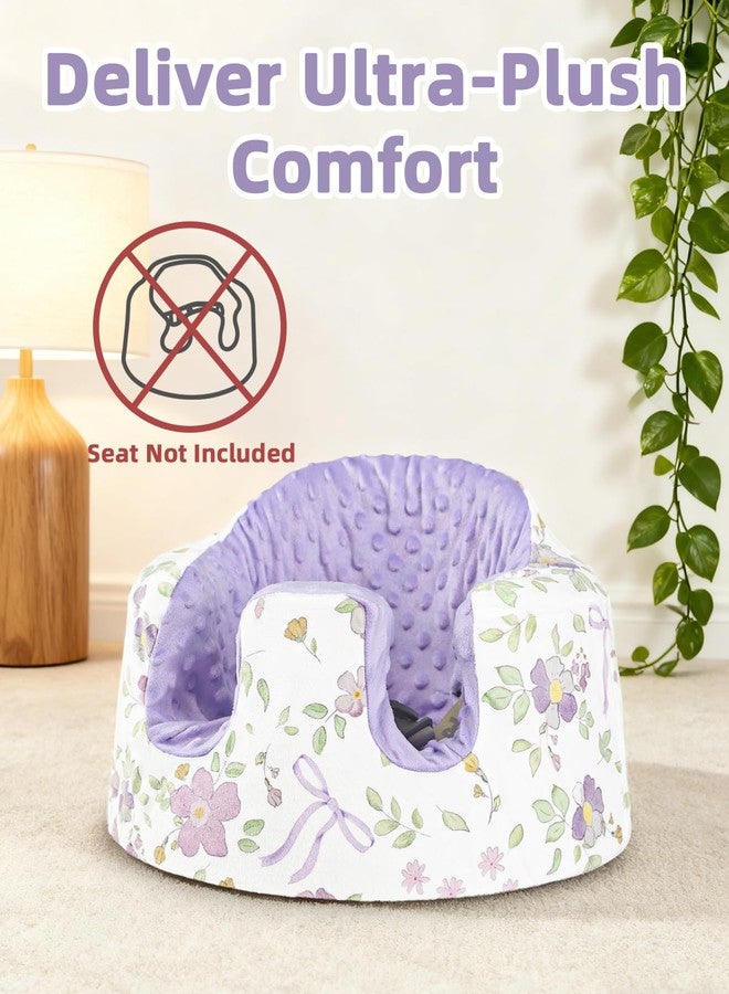 SWESEN Seat Cover Compatible with Bumbo and Nuby Seat, Ultra Soft Minky Bumbo Floor Seat Cover, Removable Cover for Baby Seat, Easy to Install & Remove, Seat Not Included (Purple Floral) - Image 2